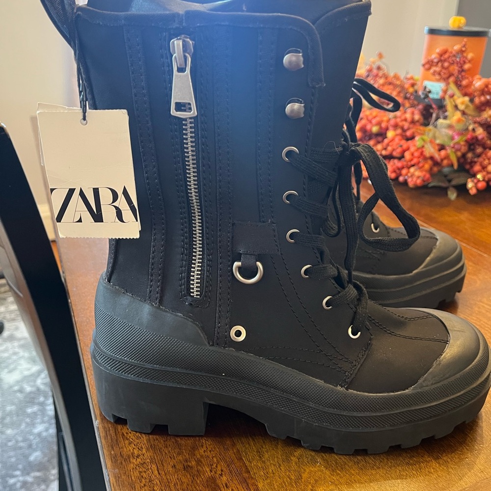 Zara Black Moto Combat Boots
